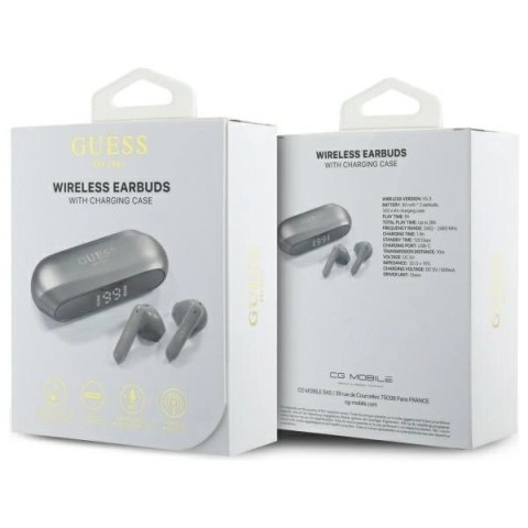 Słuchawki Guess Elongated Metalic Printed Logo Bluetooth TWS + stacja dokująca - szare Słuchawki Guess Elongated Metalic Printed Logo Bluetooth TWS + stacja dokująca - szare