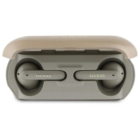 Słuchawki Guess Elongated Metalic Printed Logo Bluetooth TWS + stacja dokująca - złote Słuchawki Guess Elongated Metalic Printed Logo Bluetooth TWS + stacja dokująca - złote