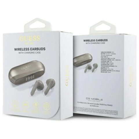 Słuchawki Guess Elongated Metalic Printed Logo Bluetooth TWS + stacja dokująca - złote Słuchawki Guess Elongated Metalic Printed Logo Bluetooth TWS + stacja dokująca - złote