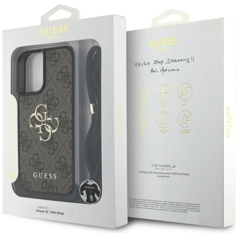 Etui Guess 4G Big Logo Cord Stap Crossbody do iPhone 16 brązowy Etui Guess 4G Big Logo Cord Stap Crossbody do iPhone 16 brązowy