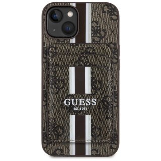 Etui Guess 4G Stripes z portfelem Magsafe do iPhone 15 brązowy