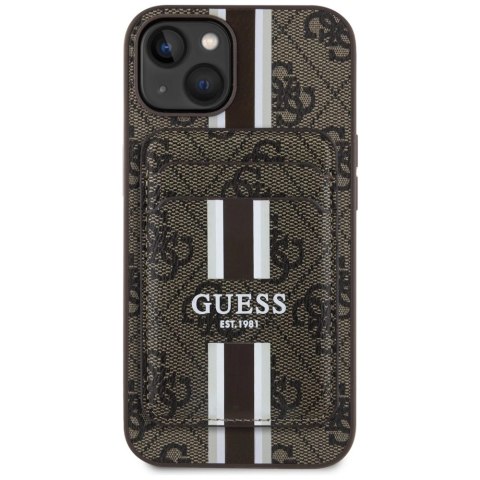 Etui Guess 4G Stripes z portfelem Magsafe do iPhone 15 brązowy