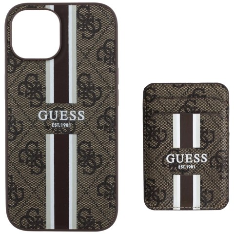 Etui Guess 4G Stripes z portfelem Magsafe do iPhone 15 brązowy