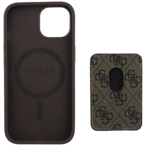 Etui Guess 4G Stripes z portfelem Magsafe do iPhone 15 brązowy