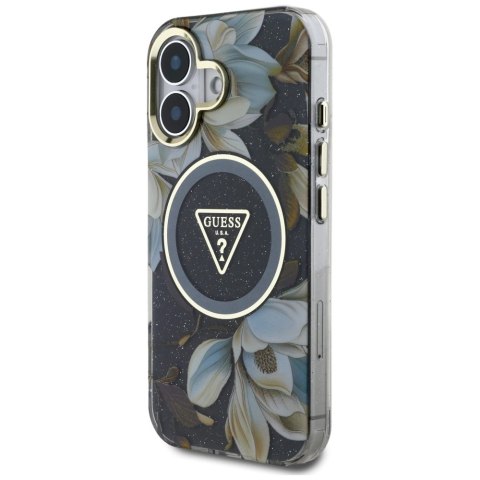 Etui Guess Glitter Flowers Triangle Buttons MagSafe do iPhone 16 czarny Etui Guess Glitter Flowers Triangle Buttons MagSafe do iPhone 16 czarny