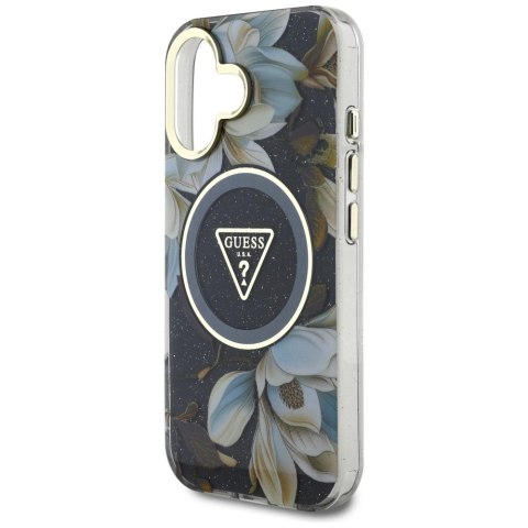 Etui Guess Glitter Flowers Triangle Buttons MagSafe do iPhone 16 czarny Etui Guess Glitter Flowers Triangle Buttons MagSafe do iPhone 16 czarny