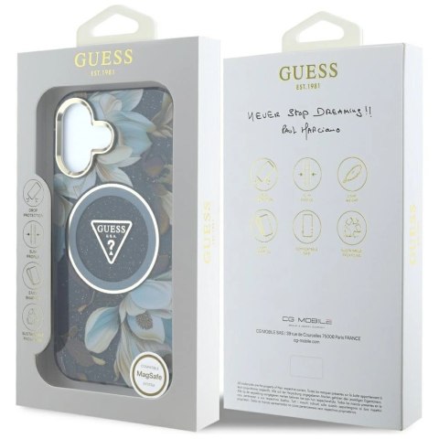 Etui Guess Glitter Flowers Triangle Buttons MagSafe do iPhone 16 czarny Etui Guess Glitter Flowers Triangle Buttons MagSafe do iPhone 16 czarny