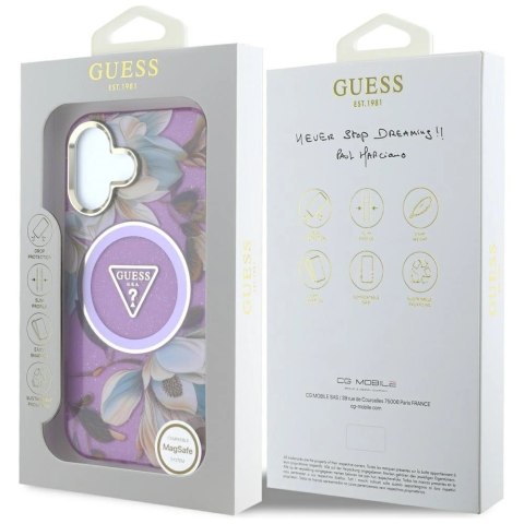 Etui Guess Glitter Flowers Triangle Buttons MagSafe do iPhone 16 fioletowy Etui Guess Glitter Flowers Triangle Buttons MagSafe do iPhone 16 fioletowy