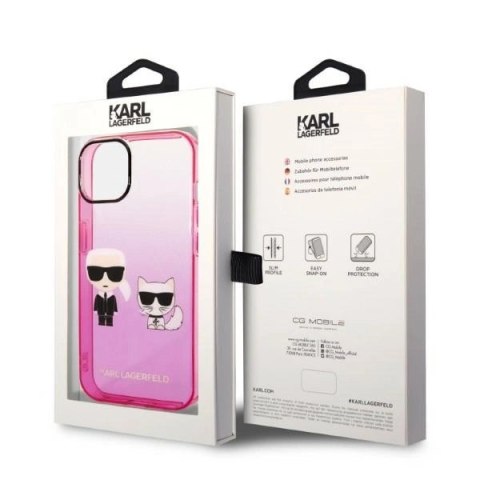 Etui Karl Lagerfeld Gradient Ikonik Karl & Choupette na iPhone 14 / 15 / 13 6,1" - różowe