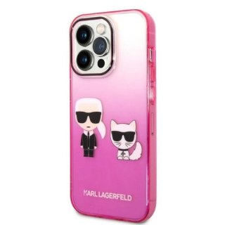 Etui Karl Lagerfeld Gradient Ikonik Karl & Choupette na iPhone 14 Pro 6,1" - różowe