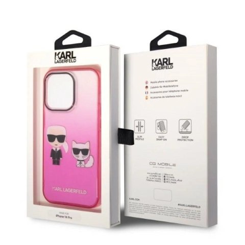 Etui Karl Lagerfeld Gradient Ikonik Karl & Choupette na iPhone 14 Pro 6,1" - różowe Etui Karl Lagerfeld Gradient Ikonik Karl & Choupette na iPhone 14 Pro 6,1" - różowe