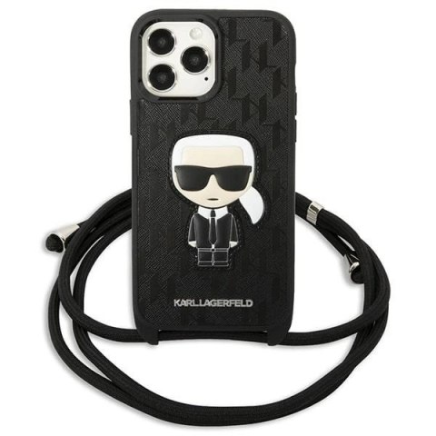 Etui Karl Lagerfeld Leather Monogram Patch and Cord Iconik na iPhone 13 Pro Max 6,7" - czarne