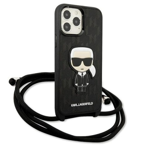 Etui Karl Lagerfeld Leather Monogram Patch and Cord Iconik na iPhone 13 Pro Max 6,7" - czarne