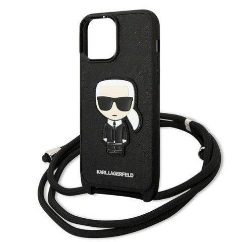 Etui Karl Lagerfeld Leather Monogram Patch and Cord Iconik na iPhone 13 Pro Max 6,7" - czarne