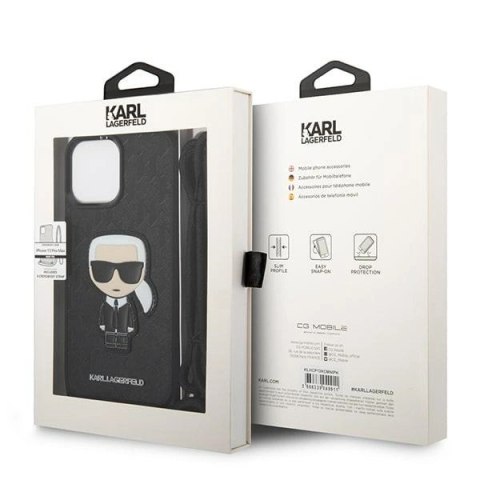 Etui Karl Lagerfeld Leather Monogram Patch and Cord Iconik na iPhone 13 Pro Max 6,7" - czarne