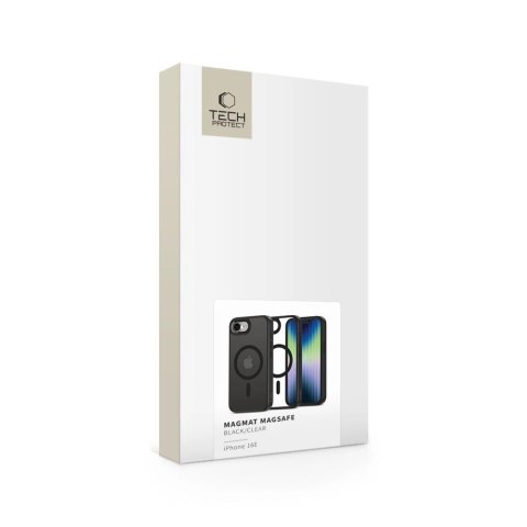 Etui Tech-Protect MagMat MagSafe na iPhone 16e - czarne-przezroczyste