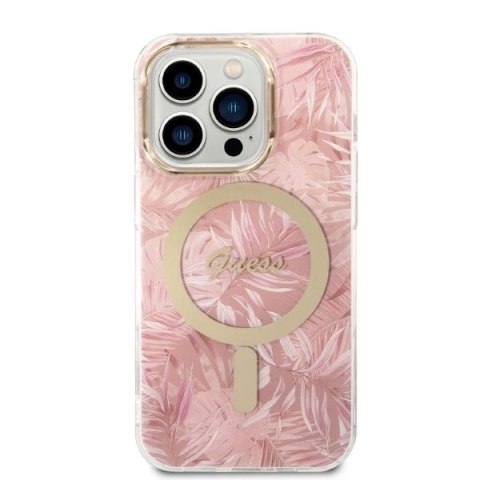 Zestaw Guess etui MagSafe + ładowarka do iPhone 14 Pro 6,1" - różowy Zestaw Guess etui MagSafe + ładowarka do iPhone 14 Pro 6,1" - różowy