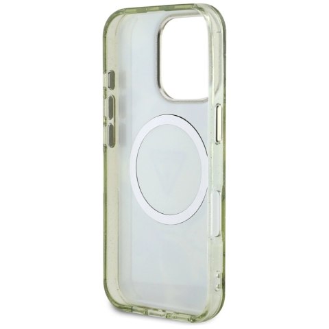 Etui Guess Glitter Flowers Triangle Buttons MagSafe do iPhone 16 Pro Max zielony Etui Guess Glitter Flowers Triangle Buttons MagSafe do iPhone 16 Pro Max zielony