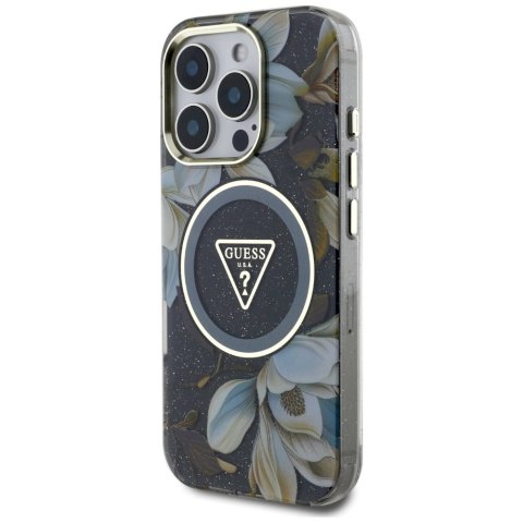 Etui Guess Glitter Flowers Triangle Buttons MagSafe do iPhone 16 Pro czarny Etui Guess Glitter Flowers Triangle Buttons MagSafe do iPhone 16 Pro czarny