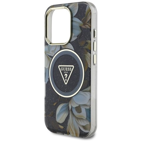 Etui Guess Glitter Flowers Triangle Buttons MagSafe do iPhone 16 Pro czarny Etui Guess Glitter Flowers Triangle Buttons MagSafe do iPhone 16 Pro czarny