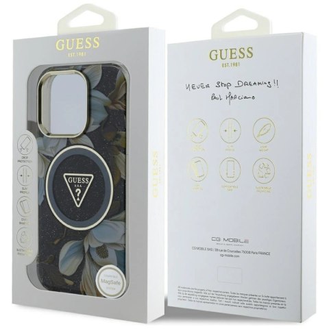 Etui Guess Glitter Flowers Triangle Buttons MagSafe do iPhone 16 Pro czarny Etui Guess Glitter Flowers Triangle Buttons MagSafe do iPhone 16 Pro czarny
