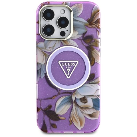 Etui Guess Glitter Flowers Triangle Buttons MagSafe do iPhone 16 Pro fioletowy Etui Guess Glitter Flowers Triangle Buttons MagSafe do iPhone 16 Pro fioletowy
