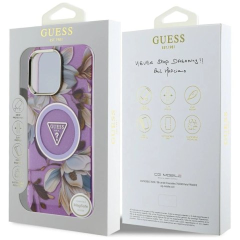 Etui Guess Glitter Flowers Triangle Buttons MagSafe do iPhone 16 Pro fioletowy Etui Guess Glitter Flowers Triangle Buttons MagSafe do iPhone 16 Pro fioletowy