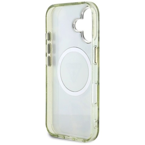 Etui Guess Glitter Flowers Triangle Buttons MagSafe do iPhone 16 zielony Etui Guess Glitter Flowers Triangle Buttons MagSafe do iPhone 16 zielony