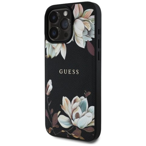 Etui Guess Grained Printed Flower Pattern MagSafe do iPhone 16 Pro Max czarny Etui Guess Grained Printed Flower Pattern MagSafe do iPhone 16 Pro Max czarny