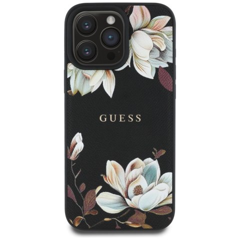 Etui Guess Grained Printed Flower Pattern MagSafe do iPhone 16 Pro Max czarny Etui Guess Grained Printed Flower Pattern MagSafe do iPhone 16 Pro Max czarny