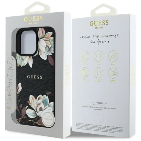 Etui Guess Grained Printed Flower Pattern MagSafe do iPhone 16 Pro Max czarny Etui Guess Grained Printed Flower Pattern MagSafe do iPhone 16 Pro Max czarny