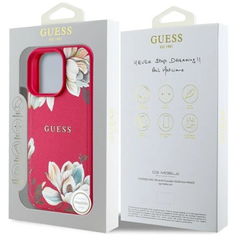 Etui Guess Grained Printed Flower Pattern MagSafe do iPhone 16 Pro Max fuksja Etui Guess Grained Printed Flower Pattern MagSafe do iPhone 16 Pro Max fuksja