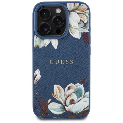 Etui Guess Grained Printed Flower Pattern MagSafe do iPhone 16 Pro Max niebieski Etui Guess Grained Printed Flower Pattern MagSafe do iPhone 16 Pro Max niebieski