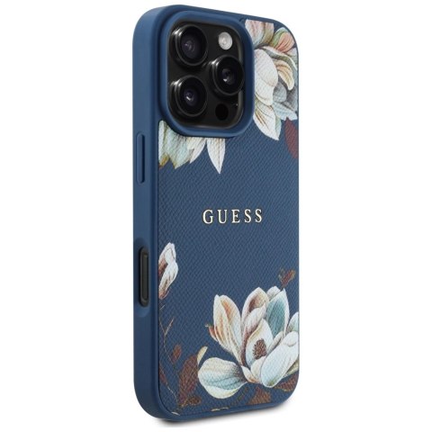 Etui Guess Grained Printed Flower Pattern MagSafe do iPhone 16 Pro Max niebieski Etui Guess Grained Printed Flower Pattern MagSafe do iPhone 16 Pro Max niebieski