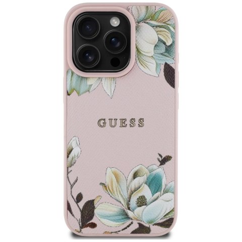 Etui Guess Grained Printed Flower Pattern MagSafe do iPhone 16 Pro Max różowy Etui Guess Grained Printed Flower Pattern MagSafe do iPhone 16 Pro Max różowy