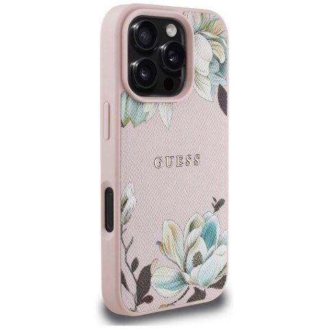Etui Guess Grained Printed Flower Pattern MagSafe do iPhone 16 Pro Max różowy Etui Guess Grained Printed Flower Pattern MagSafe do iPhone 16 Pro Max różowy