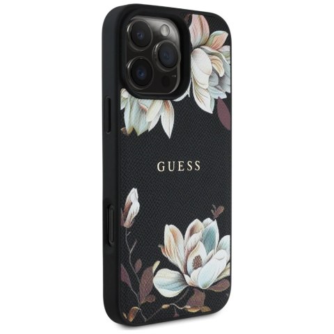 Etui Guess Grained Printed Flower Pattern MagSafe do iPhone 16 Pro czarny Etui Guess Grained Printed Flower Pattern MagSafe do iPhone 16 Pro czarny