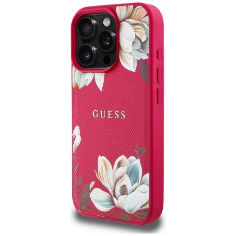 Etui Guess Grained Printed Flower Pattern MagSafe do iPhone 16 Pro fuksja Etui Guess Grained Printed Flower Pattern MagSafe do iPhone 16 Pro fuksja