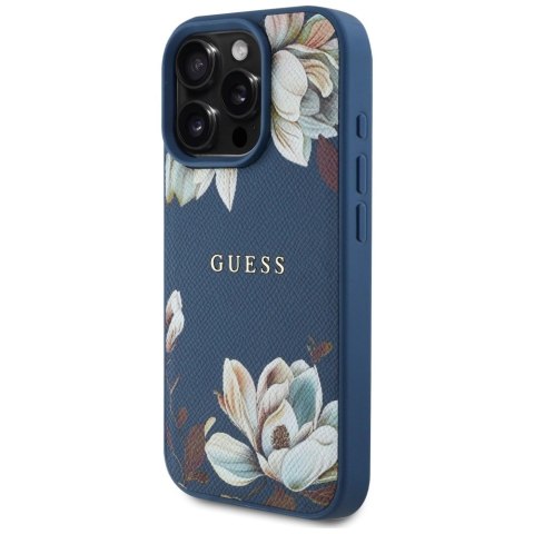 Etui Guess Grained Printed Flower Pattern MagSafe do iPhone 16 Pro niebieski Etui Guess Grained Printed Flower Pattern MagSafe do iPhone 16 Pro niebieski