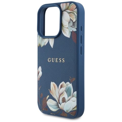 Etui Guess Grained Printed Flower Pattern MagSafe do iPhone 16 Pro niebieski Etui Guess Grained Printed Flower Pattern MagSafe do iPhone 16 Pro niebieski