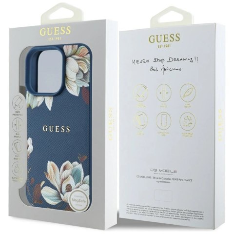 Etui Guess Grained Printed Flower Pattern MagSafe do iPhone 16 Pro niebieski Etui Guess Grained Printed Flower Pattern MagSafe do iPhone 16 Pro niebieski