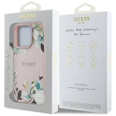 Etui Guess Grained Printed Flower Pattern MagSafe do iPhone 16 Pro różowy Etui Guess Grained Printed Flower Pattern MagSafe do iPhone 16 Pro różowy
