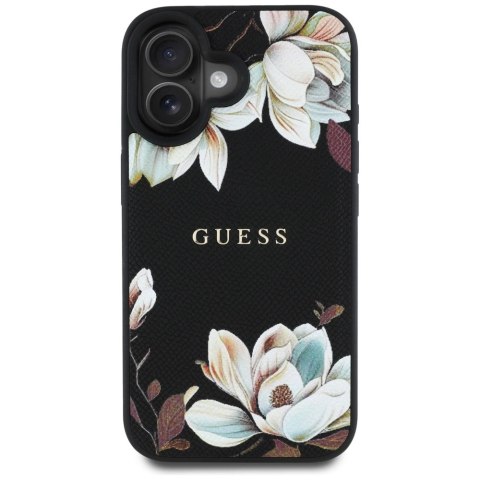 Etui Guess Grained Printed Flower Pattern MagSafe do iPhone 16 czarny Etui Guess Grained Printed Flower Pattern MagSafe do iPhone 16 czarny