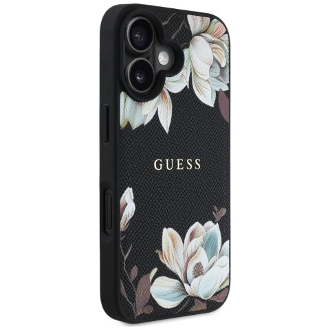Etui Guess Grained Printed Flower Pattern MagSafe do iPhone 16 czarny Etui Guess Grained Printed Flower Pattern MagSafe do iPhone 16 czarny
