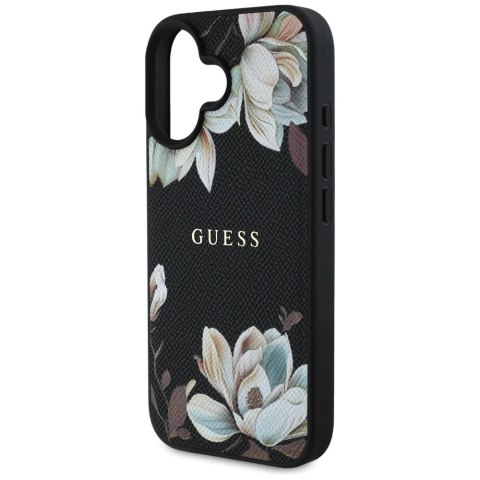 Etui Guess Grained Printed Flower Pattern MagSafe do iPhone 16 czarny Etui Guess Grained Printed Flower Pattern MagSafe do iPhone 16 czarny