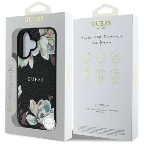 Etui Guess Grained Printed Flower Pattern MagSafe do iPhone 16 czarny Etui Guess Grained Printed Flower Pattern MagSafe do iPhone 16 czarny