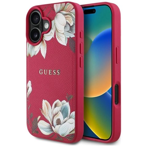 Etui Guess Grained Printed Flower Pattern MagSafe do iPhone 16 fuksja Etui Guess Grained Printed Flower Pattern MagSafe do iPhone 16 fuksja