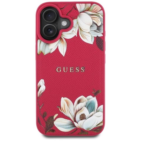 Etui Guess Grained Printed Flower Pattern MagSafe do iPhone 16 fuksja Etui Guess Grained Printed Flower Pattern MagSafe do iPhone 16 fuksja