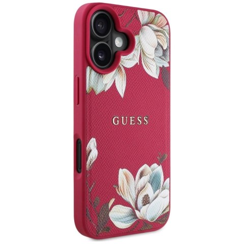 Etui Guess Grained Printed Flower Pattern MagSafe do iPhone 16 fuksja Etui Guess Grained Printed Flower Pattern MagSafe do iPhone 16 fuksja
