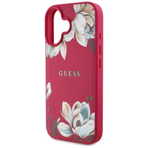 Etui Guess Grained Printed Flower Pattern MagSafe do iPhone 16 fuksja Etui Guess Grained Printed Flower Pattern MagSafe do iPhone 16 fuksja